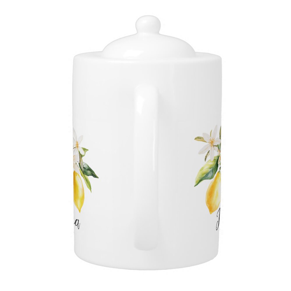 Monogram Lemon Fruits White Flowers Tree Branch Teapot
