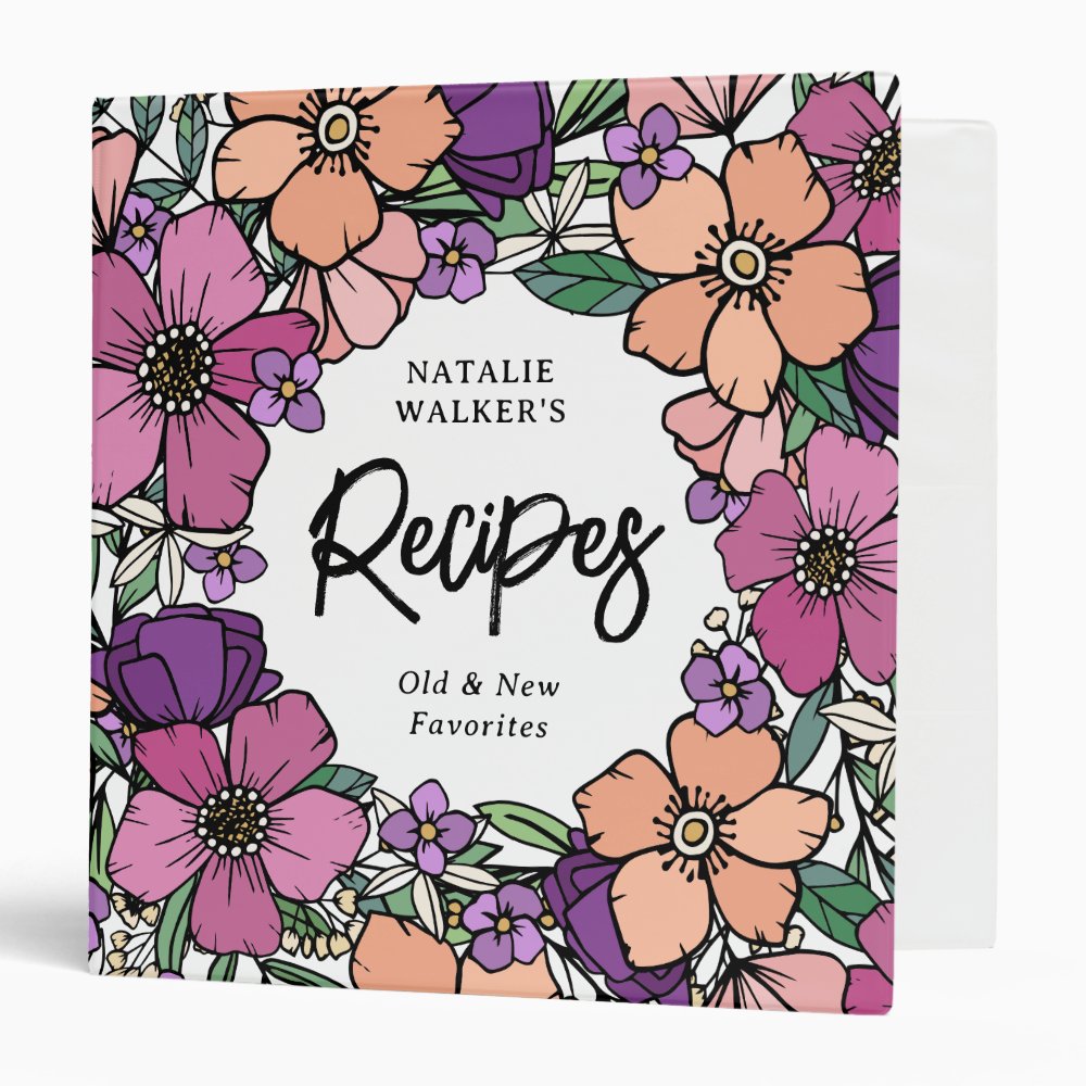 Beautiful Purple Peach Pink Flowers Recipes 3 Ring Binder