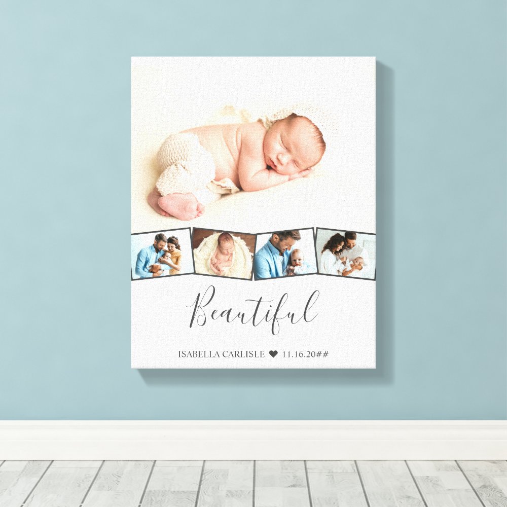 Baby Photo Collage Zigzag Picture Strip Custom Canvas Print