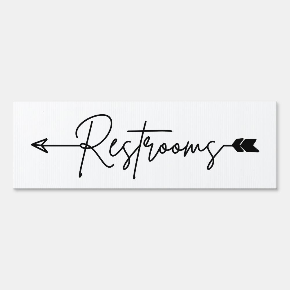 Restrooms direction sign, party arrow sign