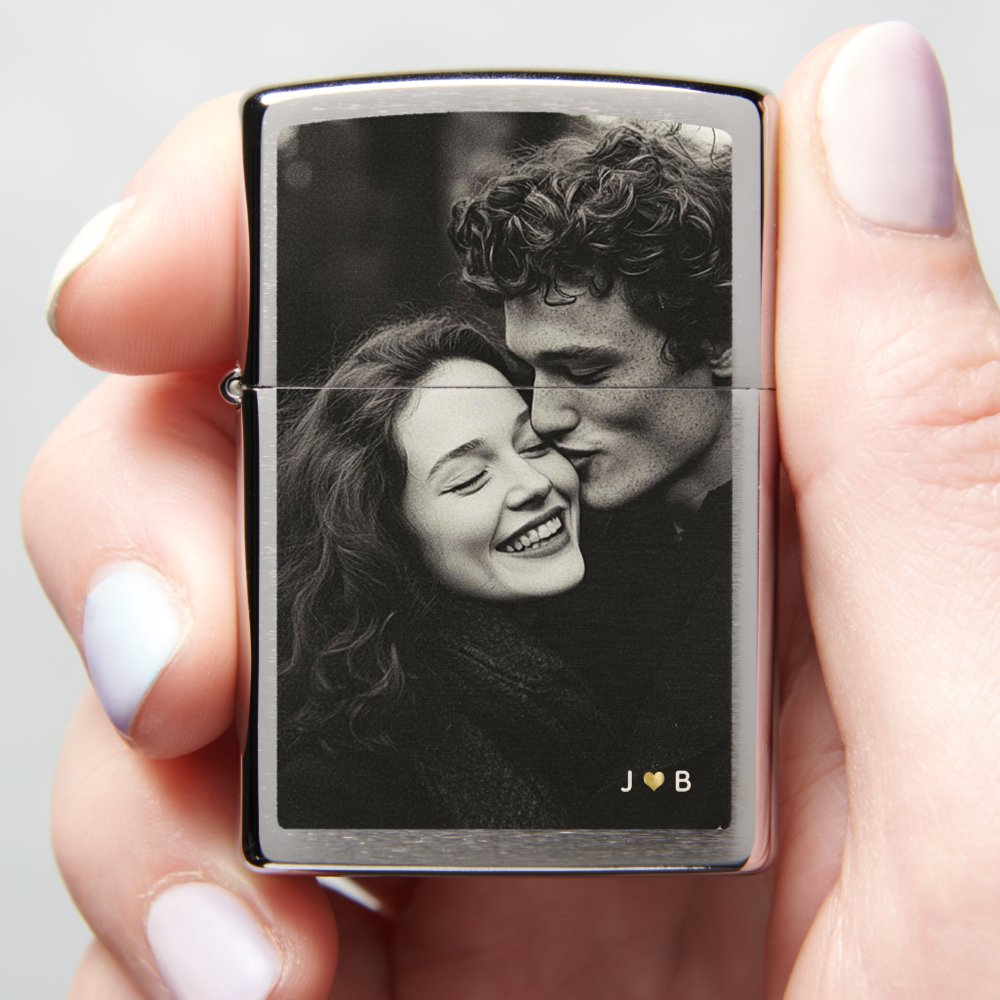 Custom Photo Modern Keepsake Monogram Gold Heart Zippo Lighter
