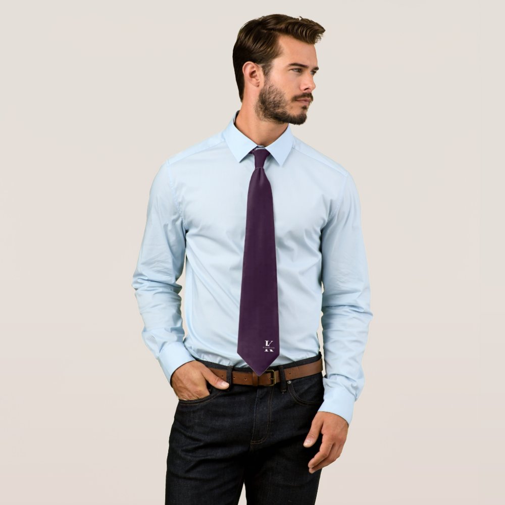 Eggplant | Elegant Monogram+Name | one-Sided Neck Tie