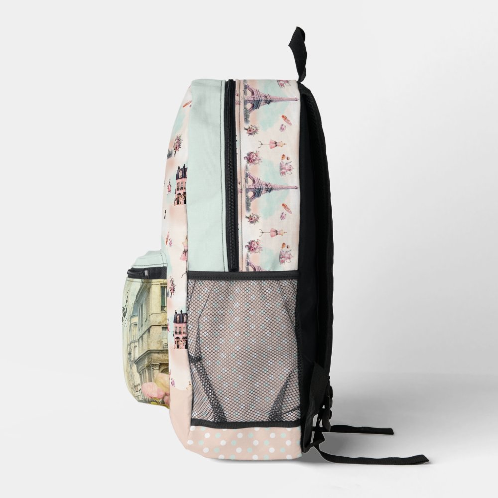 Elegant Paris France Eiffel Tower French Pattern Printed Backpack