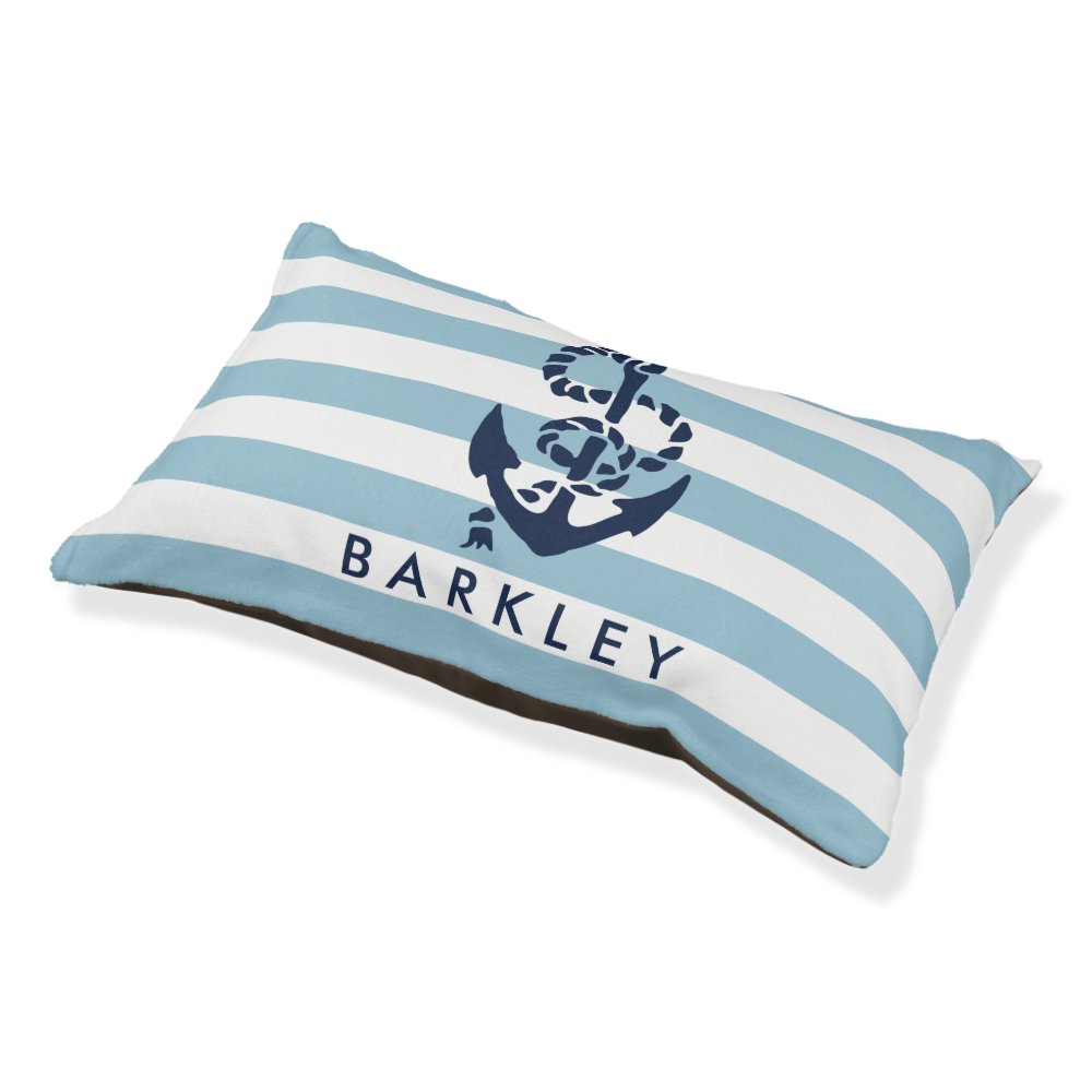 Nautical Blue Stripe Anchor Personalized Pet Bed