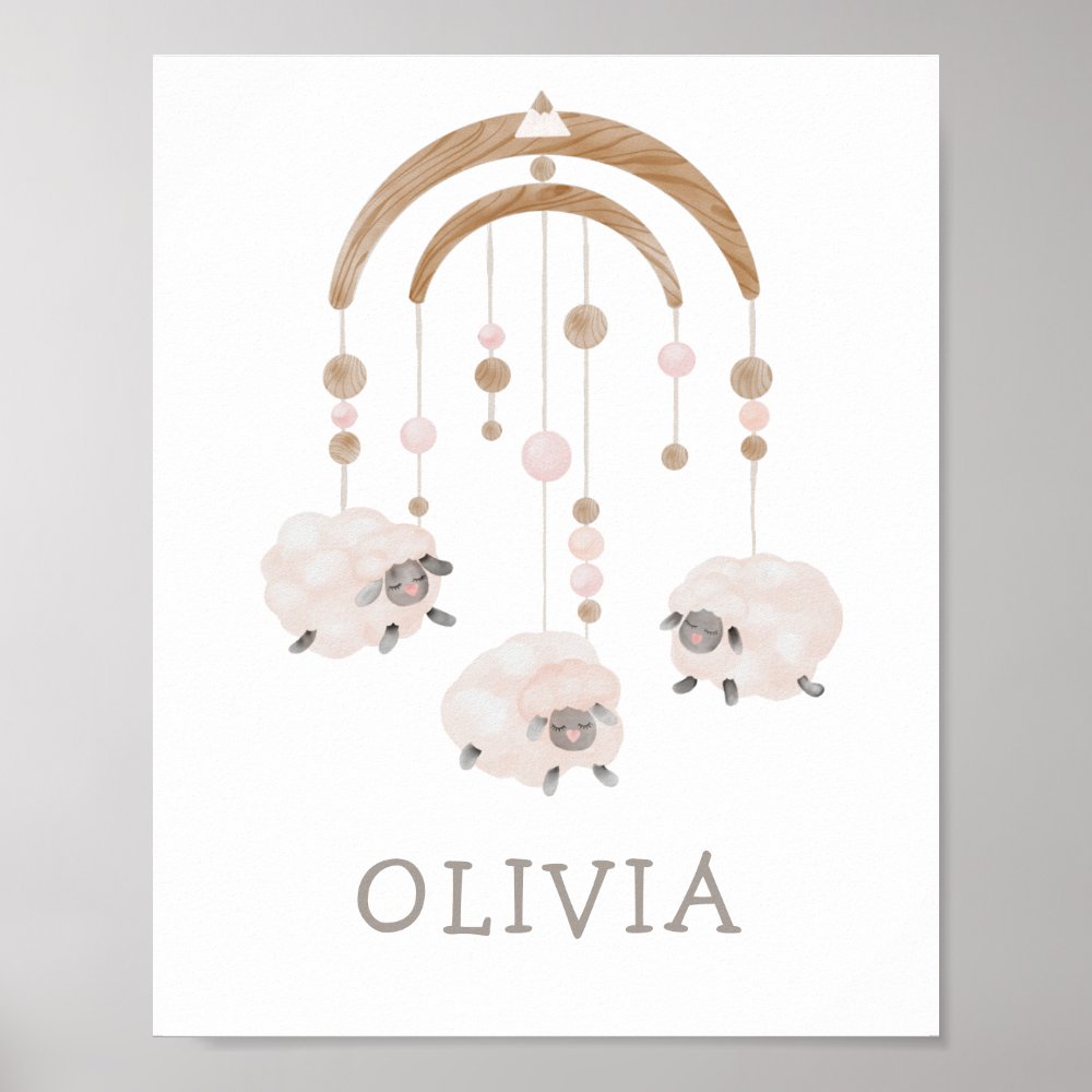 Boho Sheep Mobile | Soft Neutral Nursery Art Poster