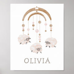 Boho Sheep Mobile | Soft Neutral Nursery Art Poster