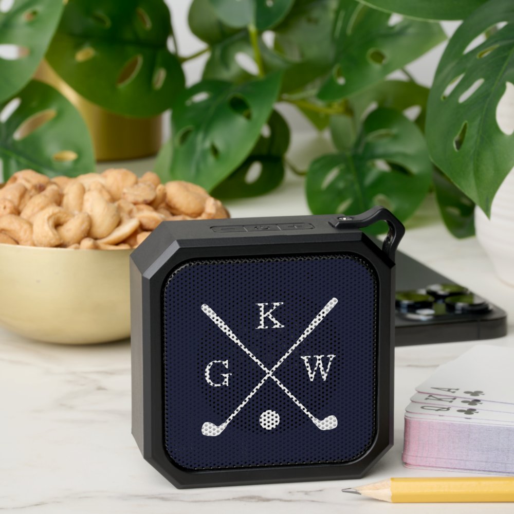 Navy Blue Golf Clubs Monogram Bluetooth Speaker