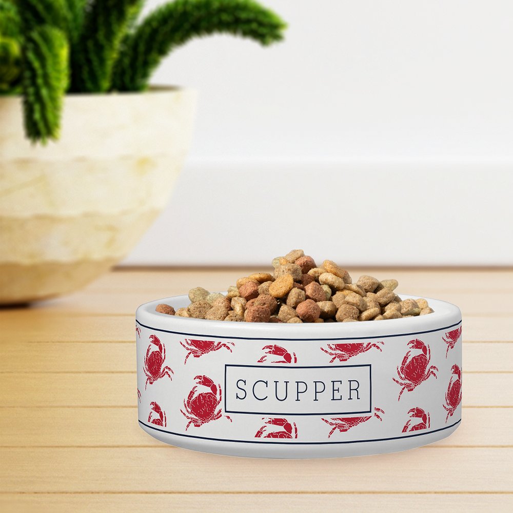 Personalized Nautical Crab Pattern Pet Bowl