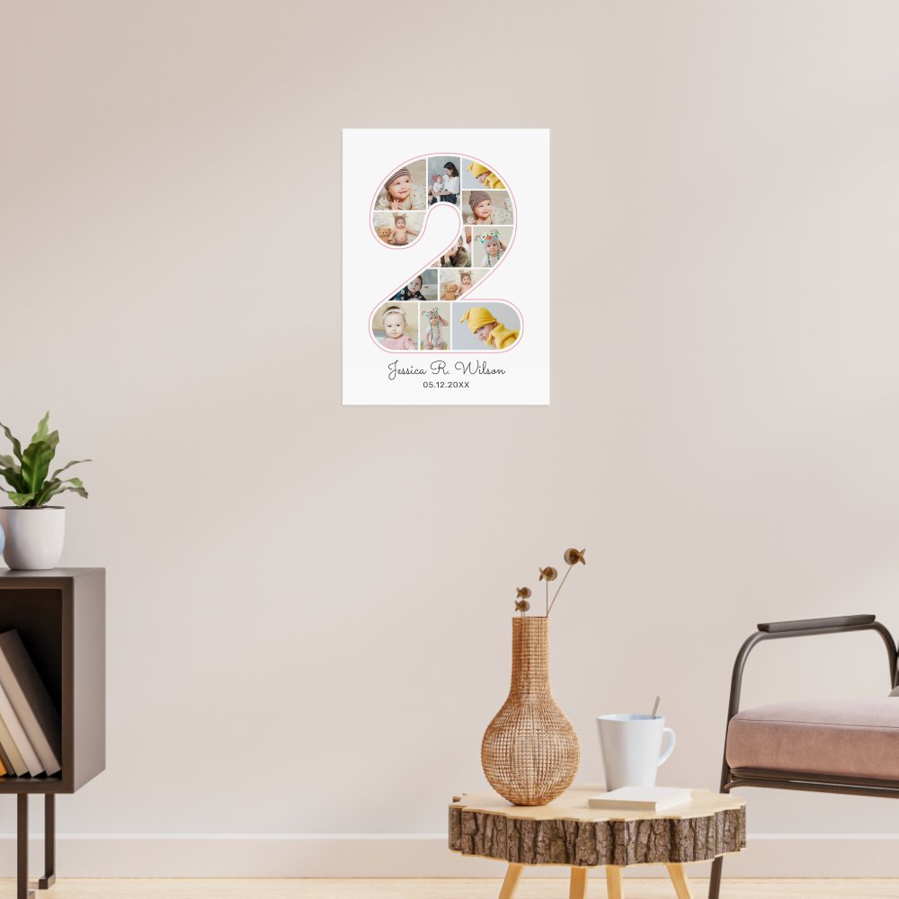 2nd Birthday Number 2 Photo Collage Baby Nursery Poster