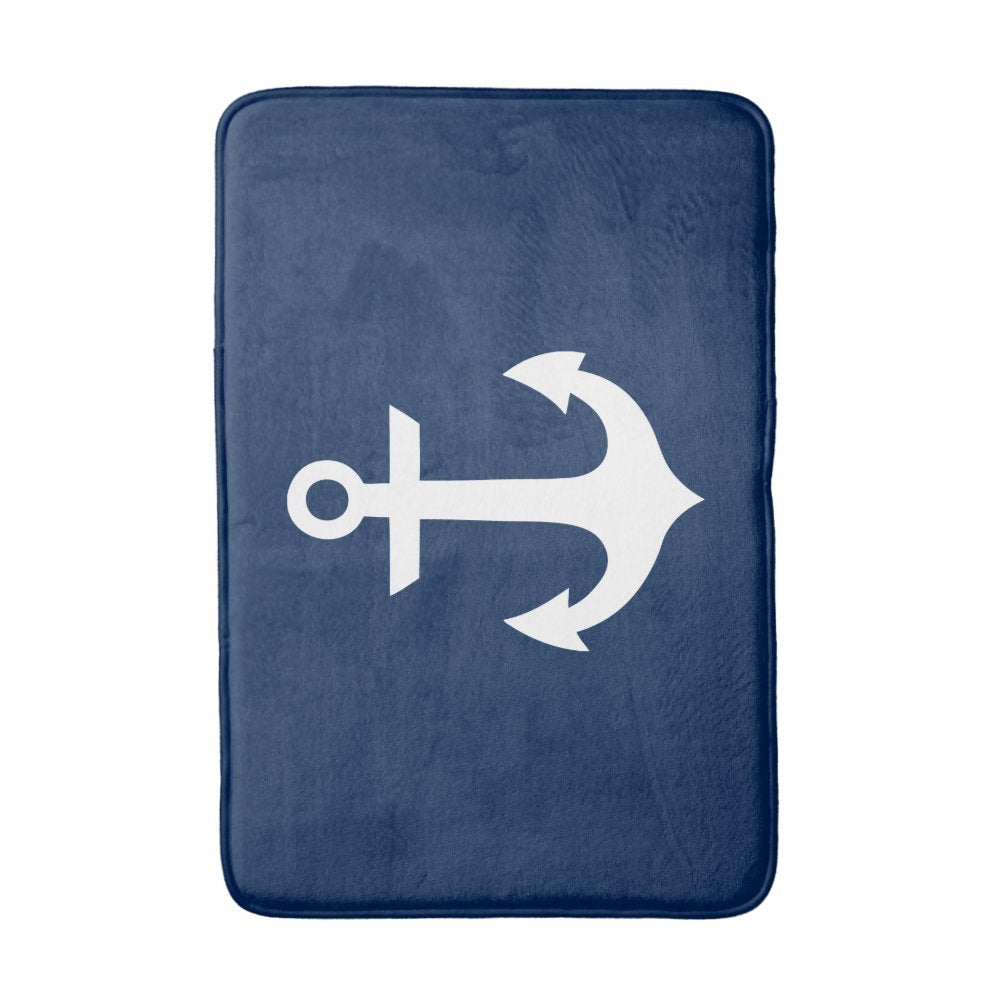 Navy Blue Anchor Bathroom Mat