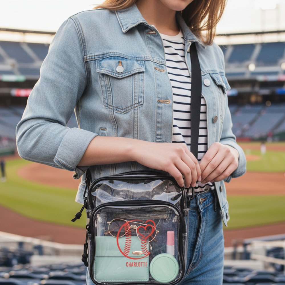 Personalized Baseball Heart Love Name Clear Crossbody Bag