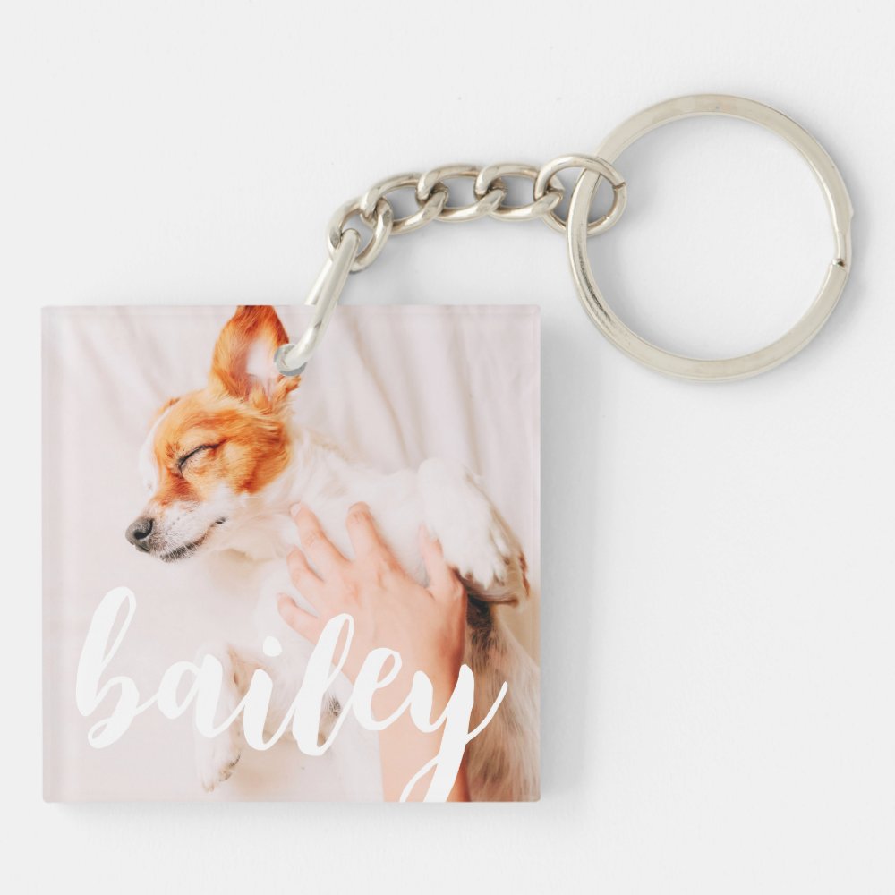 Modern Playful Simple Elegant Chic Pet Photo Keychain