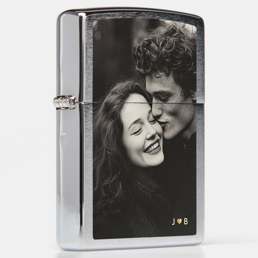 Custom Photo Modern Keepsake Monogram Gold Heart Zippo Lighter