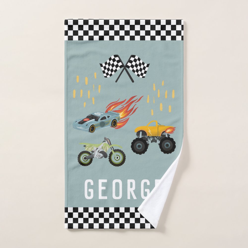 Boys Cool Blue Racing Car Kids Bath Towel Set