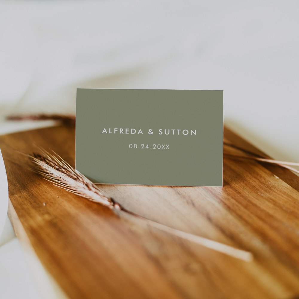 Elegant modern sage green wedding guest place card