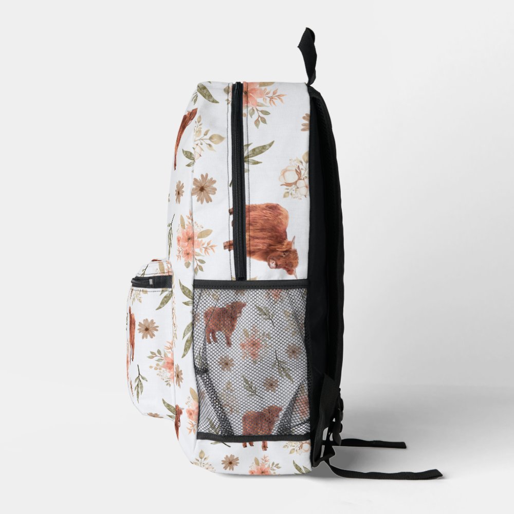 Highland Cow Floral Girl's Backpack