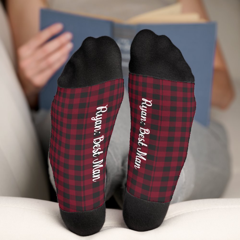 Monogram Buffalo Plaid Groomsmen Socks