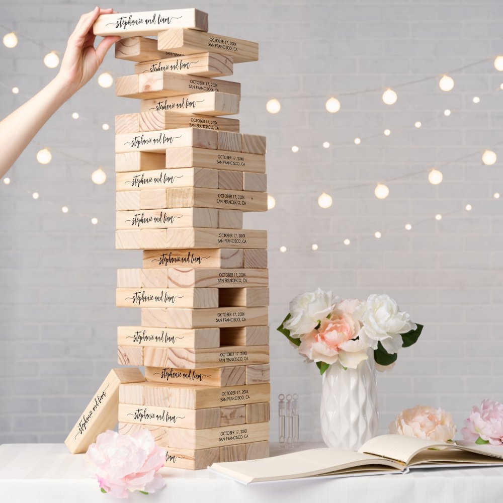 Personalized Wedding Lawn Game Giant Topple Tower