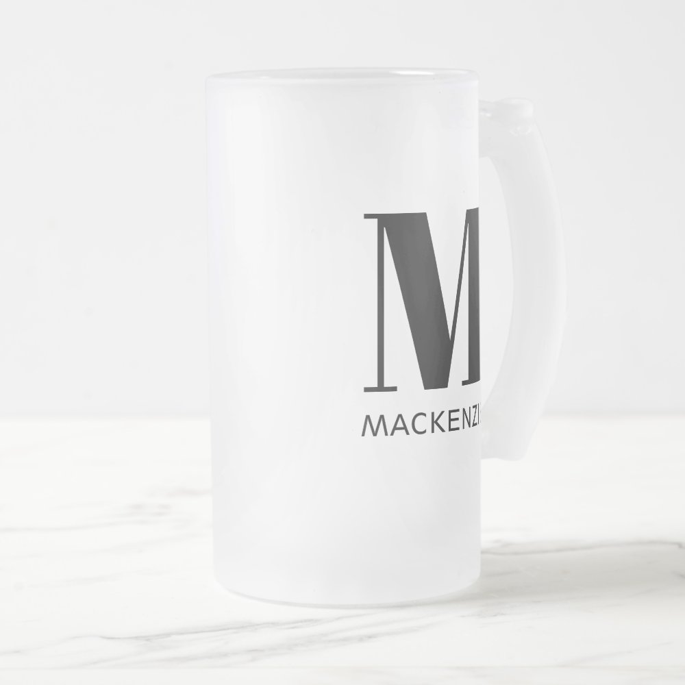 Monogram Name Simple Personalized Frosted Glass Beer Mug