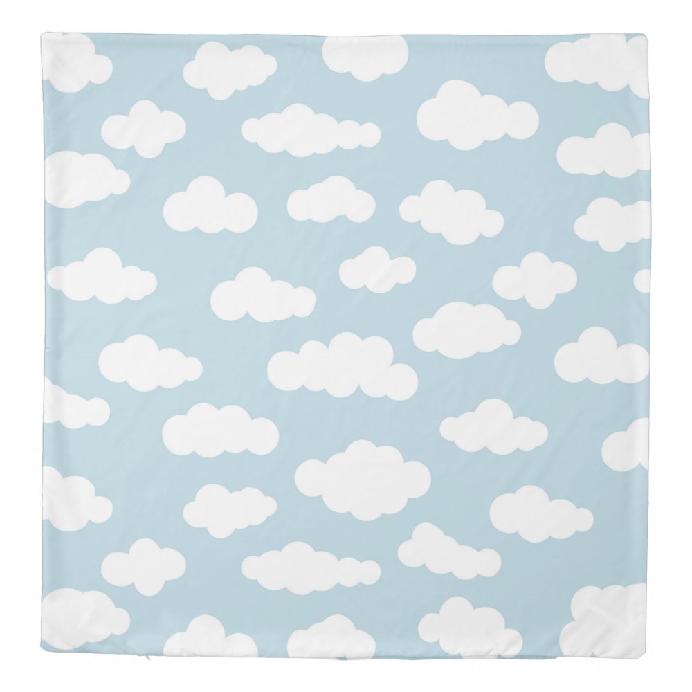 Pastel Clouds Aesthetic Baby Blue And White  Duvet Cover