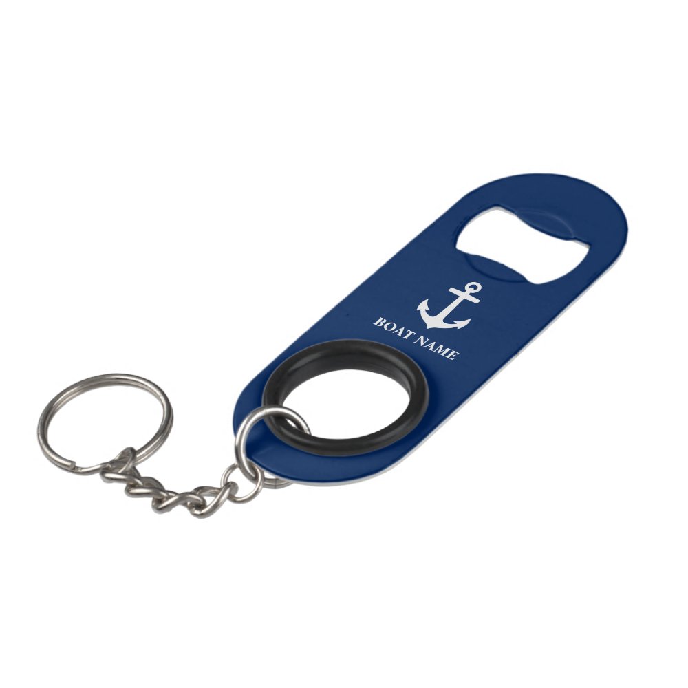 Your Boat Name Anchor Blue Keychain Bottle Opener