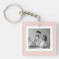 Modern  Family Photo Pastel Pink Simple Gift Keychain