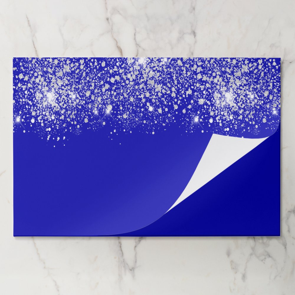 Royal blue silver glitter party paper placemat
