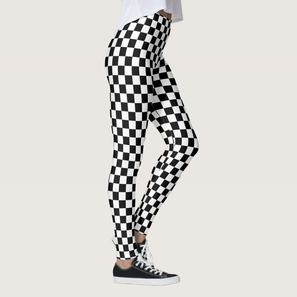 Classic Checkered Racing Flag Check Black White Leggings