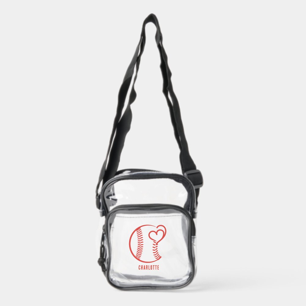Personalized Baseball Heart Love Name Clear Crossbody Bag