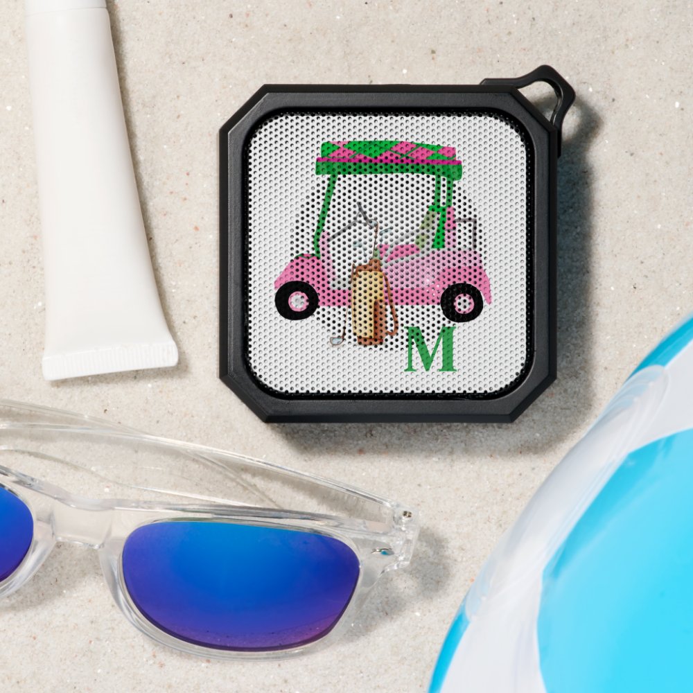 Unique Charming Golf Cart with Clubs Monogram Bluetooth Speaker