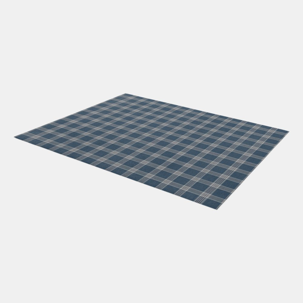 Modern Farmhouse Rug, Blue And White Plaid Area Rug