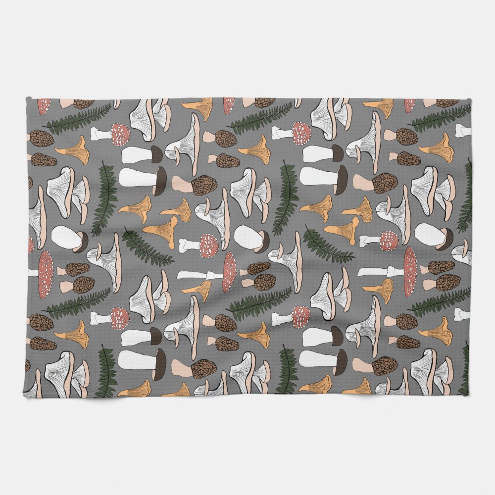 Fun Fungi Mushroom Fern Pattern Kitchen Towel