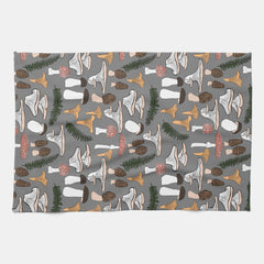 Fun Fungi Mushroom Fern Pattern Kitchen Towel