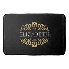 Elegant Monogram Black Gold Bath Mat