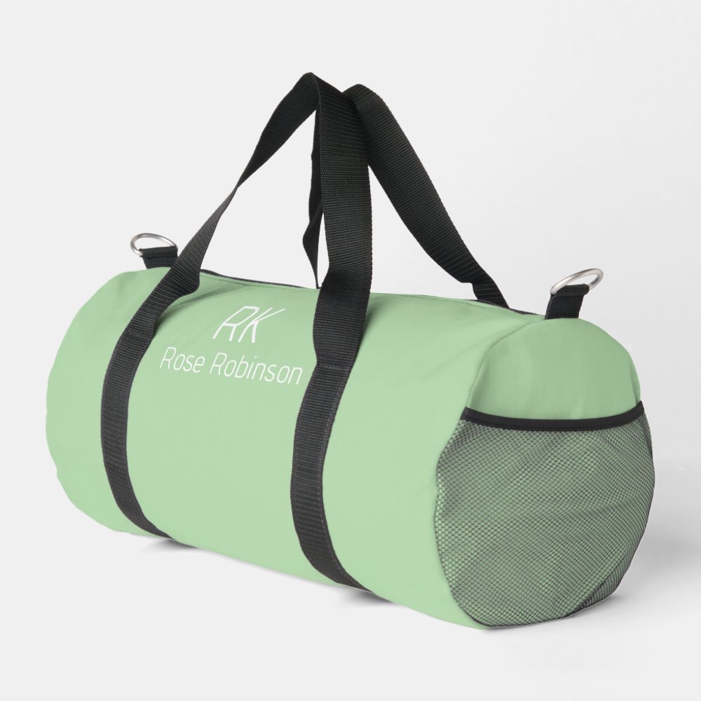 Personalized Name Pale Green Stylish Minimal Gym Duffle Bag