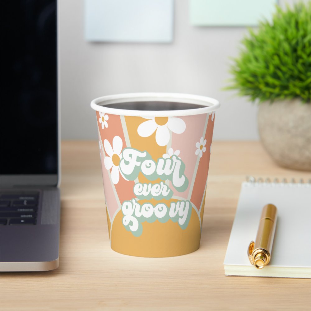 Four Every Groovy Retro Sunshine Daisy Birthday Paper Cups
