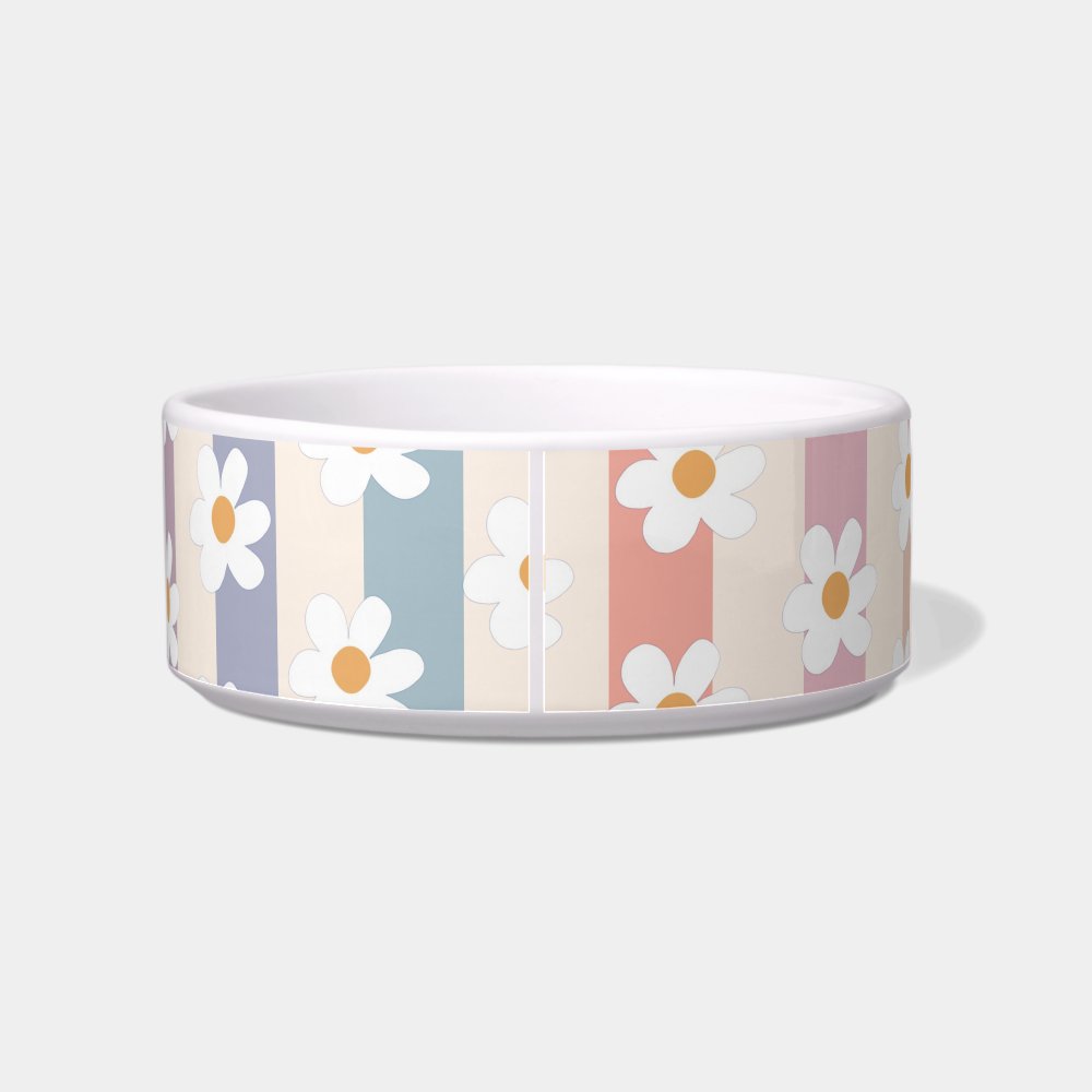 Personalized Floral Pastel Stripes Pet Bowl