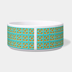Retro Turquoise &  Orange Trellis Ceramic Pet Bowl
