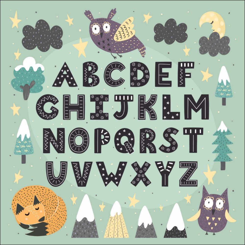 Cute Whimsical Woodland Animals ABC Alphabet Poster