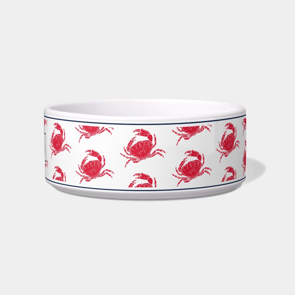 Personalized Nautical Crab Pattern Pet Bowl