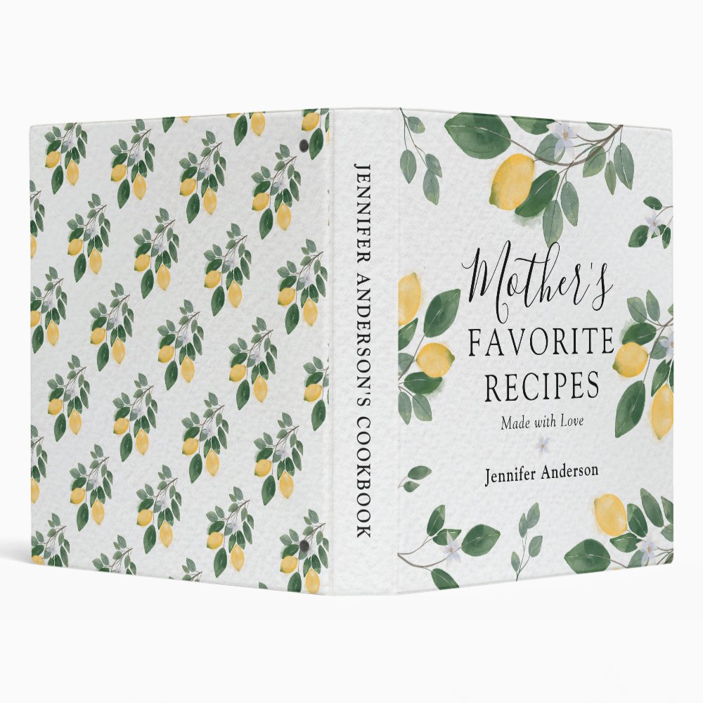Sweet Lemon & Greenery Mother's Recipe Cookbook 3 Ring Binder