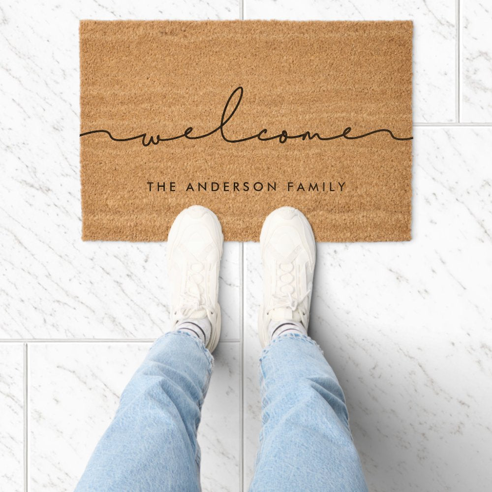 Cute modern calligraphy Welcome Coir Fiber Doormat