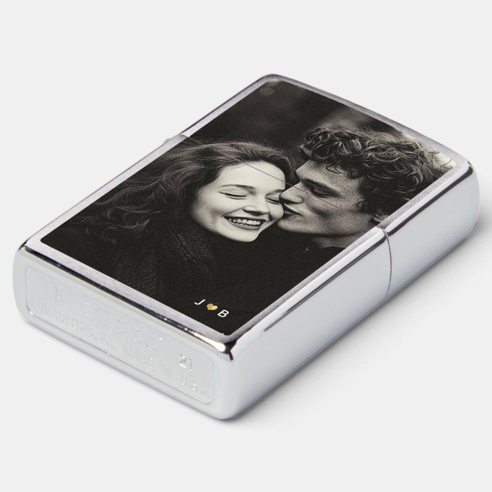 Custom Photo Modern Keepsake Monogram Gold Heart Zippo Lighter