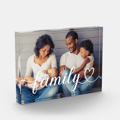 Family Heart Script White Photo Collage Block