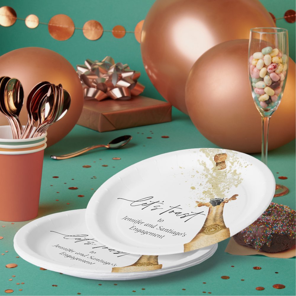 Let's Toast Couples Engagement Party Paper Plate