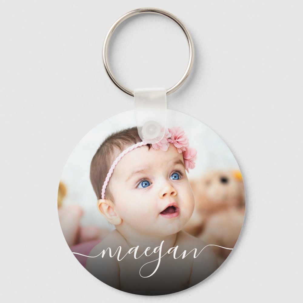 Custom Baby Photo Name Handwriting Script Keychain