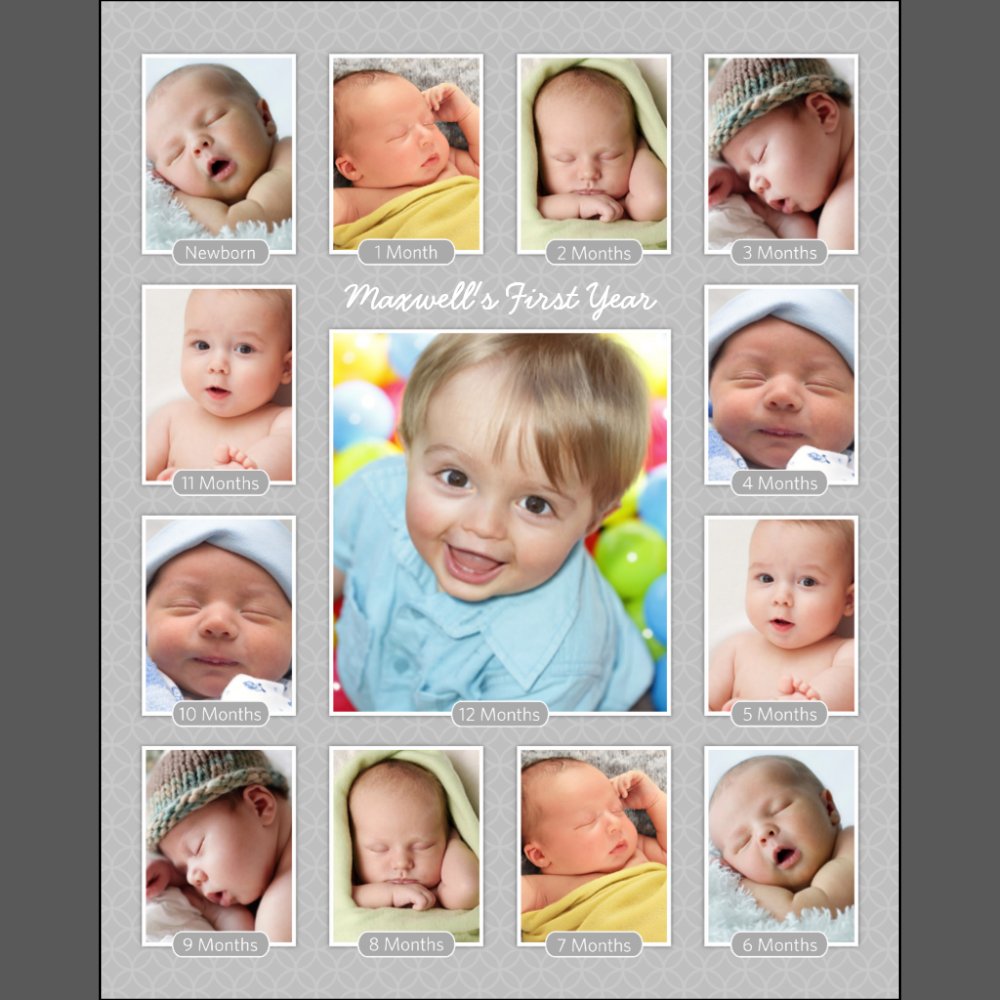 Babys First Year Gray Keepsake Photo Collage Print