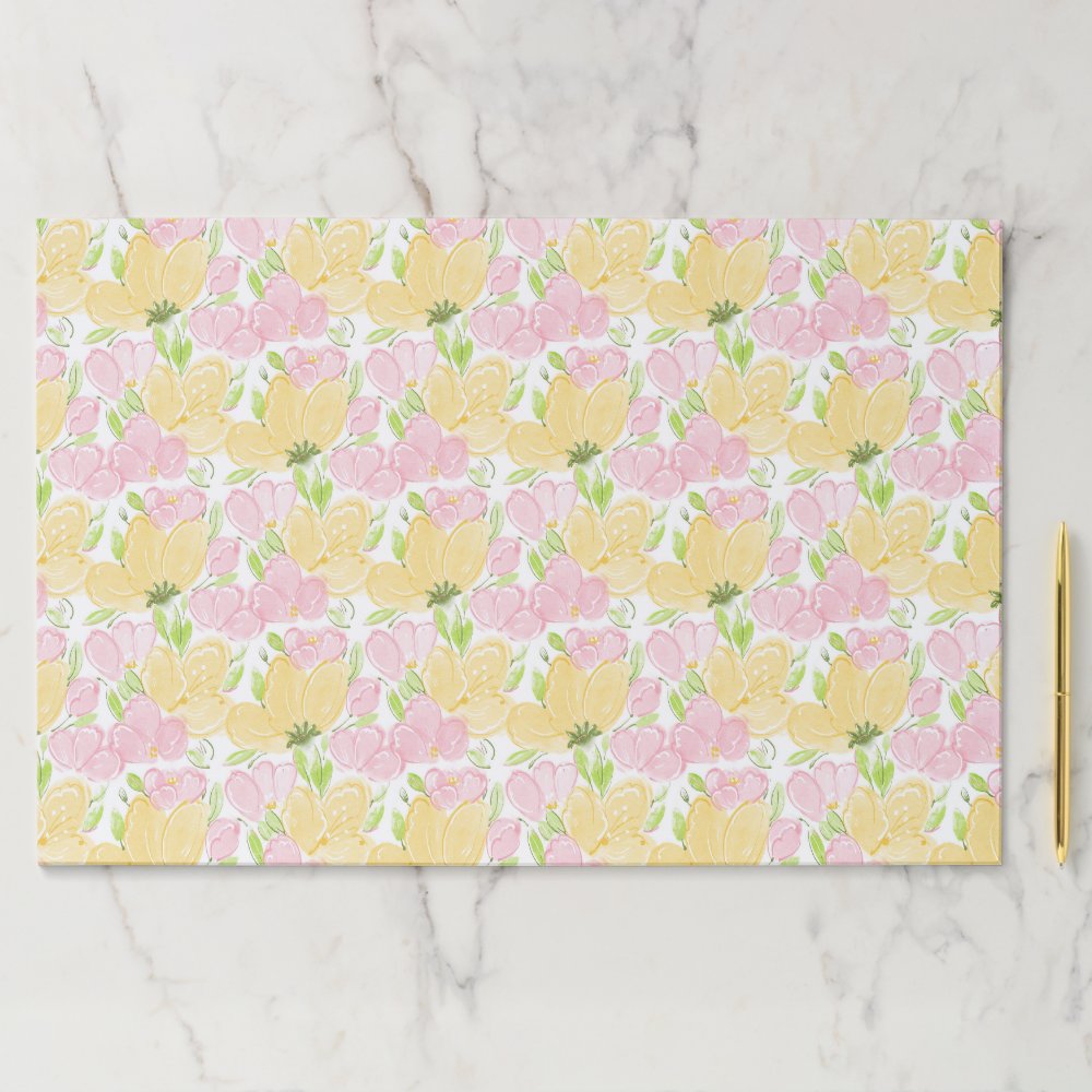 Yellow Pink Floral Paper Placemats, Garden Flowers Pad