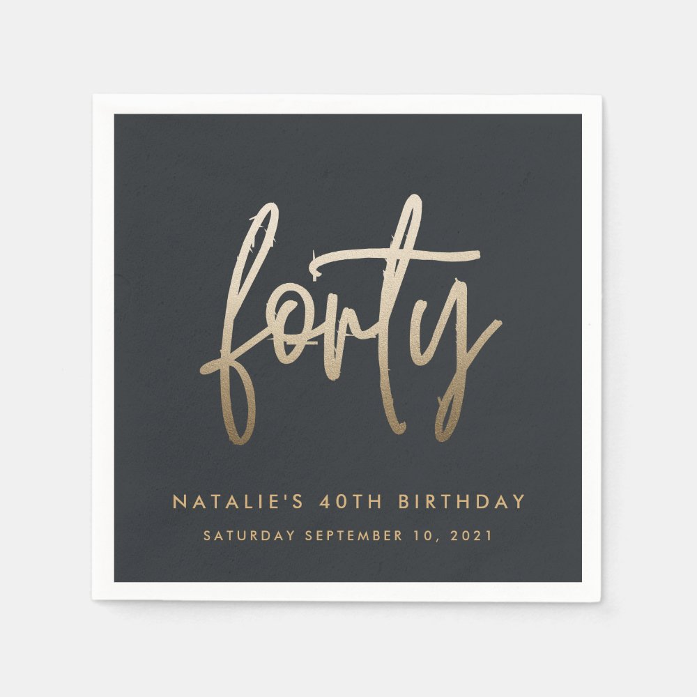 Modern 40th birthday simple stylish elegant script napkins