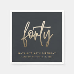 Modern 40th birthday simple stylish elegant script napkins
